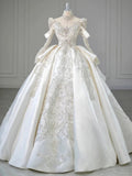 Ball Gown High Neckline Long Sleeves Sequin White Wedding Dresses Brides Dress SD1956