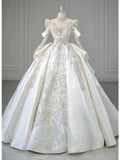 Ball Gown High Neckline Long Sleeves Sequin White Wedding Dresses Brides Dress SD1956