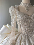 Ball Gown Sweetheart Neckline Long Sleeves Sequin White Wedding Dresses Brides Dress SD1957 HZ0628