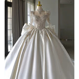 Ball Gown Sweetheart Neckline Long Sleeves Sequin White Wedding Dresses Brides Dress SD1957