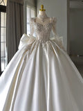Ball Gown Sweetheart Neckline Long Sleeves Sequin White Wedding Dresses Brides Dress SD1957