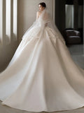 Ball Gown Strapless Sleeveless Satin White Wedding Dresses Brides Dress SD1958