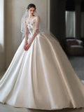 Ball Gown Strapless Sleeveless Satin White Wedding Dresses Brides Dress SD1958