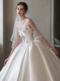 Ball Gown Strapless Sleeveless Satin White Wedding Dresses Brides Dress SD1958