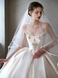 Ball Gown Strapless Sleeveless Satin White Wedding Dresses Brides Dress SD1958