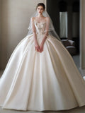 Ball Gown Strapless Sleeveless Satin White Wedding Dresses Brides Dress SD1958