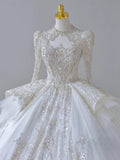 Ball Gown Scoop Long Sleeves Lace White Wedding Dresses Brides Dress SD1961