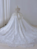 Ball Gown Scoop Long Sleeves Lace White Wedding Dresses Brides Dress SD1961 HZ0628