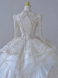 Ball Gown Scoop Long Sleeves Lace White Wedding Dresses Brides Dress SD1961 HZ0628