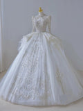 Ball Gown Scoop Long Sleeves Lace White Wedding Dresses Brides Dress SD1961