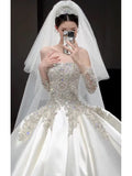 Ball Gown Strapless Neckline Long Sleeves Sequin White Wedding Dresses Brides Dress SD1963