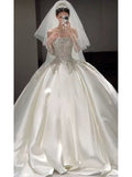 Ball Gown Strapless Neckline Long Sleeves Sequin White Wedding Dresses Brides Dress SD1963