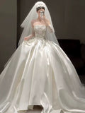 Ball Gown Strapless Neckline Long Sleeves Sequin White Wedding Dresses Brides Dress SD1963