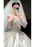 Ball Gown Strapless Neckline Long Sleeves Sequin White Wedding Dresses Brides Dress SD1963