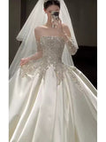 Ball Gown Strapless Neckline Long Sleeves Sequin White Wedding Dresses Brides Dress SD1963