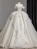 Ball Gown Sweetheart Short Sleeves Lace White Wedding Dresses Brides Dress SD1964