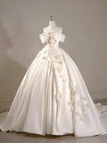Ball Gown Off The Shoulder Short Sleeves Satin White Wedding Dresses Brides Dress SD1965