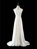 A line Halter Satin White Wedding Dresses Brides Dress SD1966