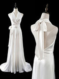 A line Halter Satin White Wedding Dresses Brides Dress SD1966