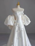 Ball Gown Strapless Short Sleeves Satin White Wedding Dresses Brides Dress SD1967