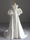 Ball Gown Strapless Short Sleeves Satin White Wedding Dresses Brides Dress SD1967