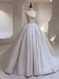 Ball Gown Strapless Satin White Wedding Dresses Brides Dress SD1968