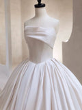 Ball Gown Strapless Satin White Wedding Dresses Brides Dress SD1968