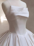 Ball Gown Strapless Satin White Wedding Dresses Brides Dress SD1968