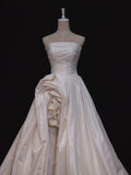 High Low Strapless Satin Ivory Wedding Dresses Brides Dress SD1969