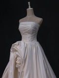 High Low Strapless Satin Ivory Wedding Dresses Brides Dress SD1969
