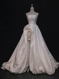 High Low Strapless Satin Ivory Wedding Dresses Brides Dress SD1969