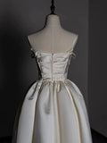 A line Strapless Satin Ivory Wedding Dresses Brides Dress SD1970