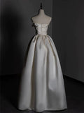 A line Strapless Satin Ivory Wedding Dresses Brides Dress SD1970
