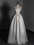 A line Strapless Satin Ivory Wedding Dresses Brides Dress SD1970
