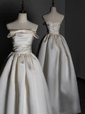 A line Strapless Satin Ivory Wedding Dresses Brides Dress SD1970