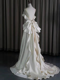 Ball Gown Scoop Satin Ruffles Ivory Wedding Dresses Brides Dress SD1972
