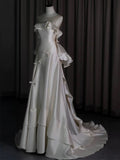 Ball Gown Scoop Satin Ruffles Ivory Wedding Dresses Brides Dress SD1972
