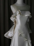 Ball Gown Scoop Satin Ruffles Ivory Wedding Dresses Brides Dress SD1972
