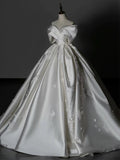 Ball Gown Off The Shoulder White Satin Long Wedding Dresses Bridal Dress SD1973