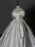 Ball Gown Off The Shoulder White Satin Long Wedding Dresses Bridal Dress SD1973