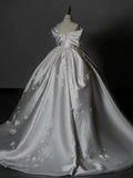 Ball Gown Off The Shoulder White Satin Long Wedding Dresses Bridal Dress SD1973