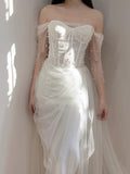 Mermaid Off The Shoulder White Tulle Long Wedding Dresses Bridal Dress SD1975