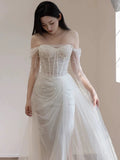 Mermaid Off The Shoulder White Tulle Long Wedding Dresses Bridal Dress SD1975