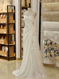 A line One Shoulder Lace Satin White Wedding Dresses Brides Dress SD1976