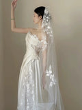 A line One Shoulder Lace Satin White Wedding Dresses Brides Dress SD1976