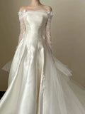 Ball Gown Off The Shoulder White Tulle Long Wedding Dresses Bridal Dress SD1977