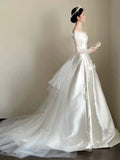 Ball Gown Off The Shoulder White Tulle Long Wedding Dresses Bridal Dress SD1977