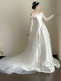 Ball Gown Off The Shoulder White Tulle Long Wedding Dresses Bridal Dress SD1977