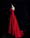A line Strapless Satin Long Red Prom Dress Evening Dress Formal Dress SD1978