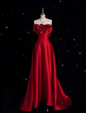 A line Strapless Satin Long Red Prom Dress Evening Dress Formal Dress SD1978